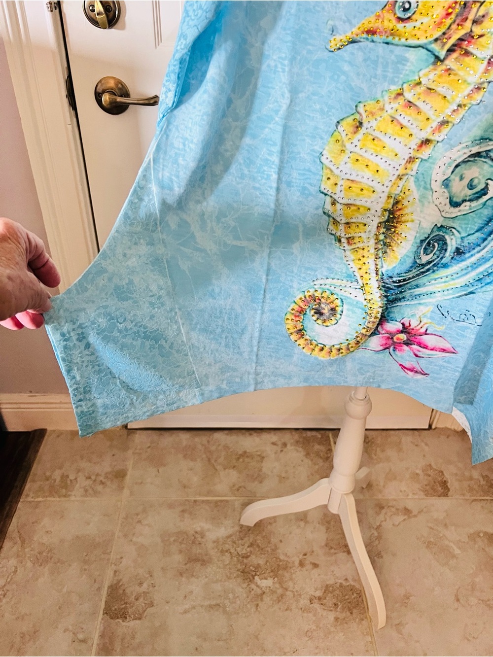 Light Blue Sequin Seahorse Tee - Picture 2 of 11